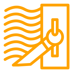 a yellow icon of a trowel and a brush on a white background .