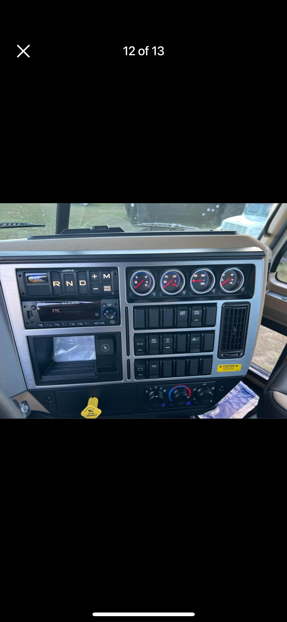 A picture of the dashboard of a truck.