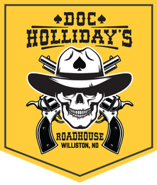 A logo for doc holliday 's roadhouse in williston nc