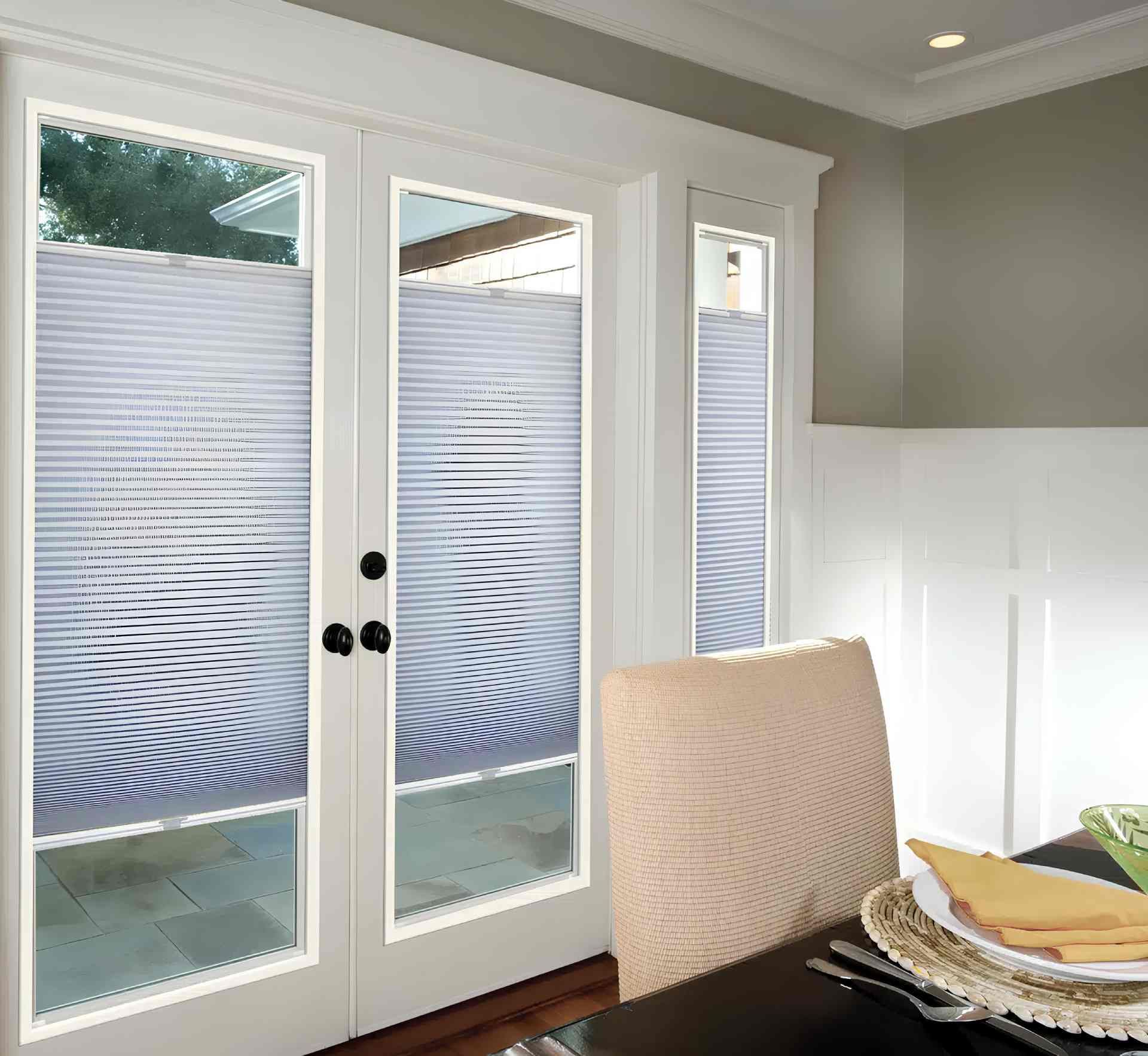  Norman® French door shades in a home near Vacaville, CA.
