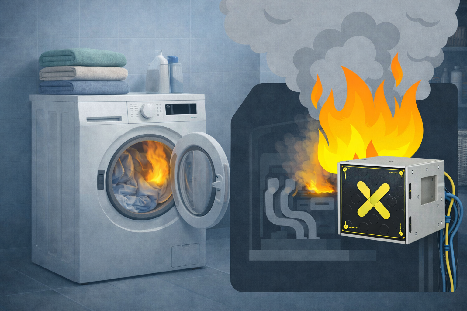 af-x fireblocker automatisch blussen brandende wasmachine