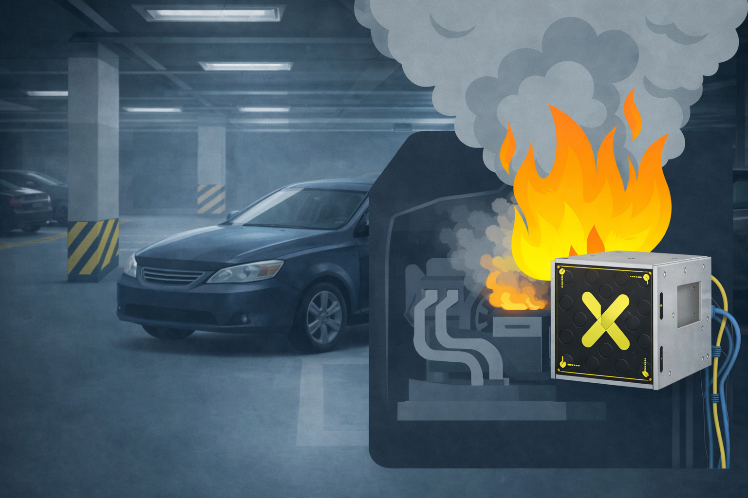 af-x fireblocker automatisch blussen in een parkeergarage