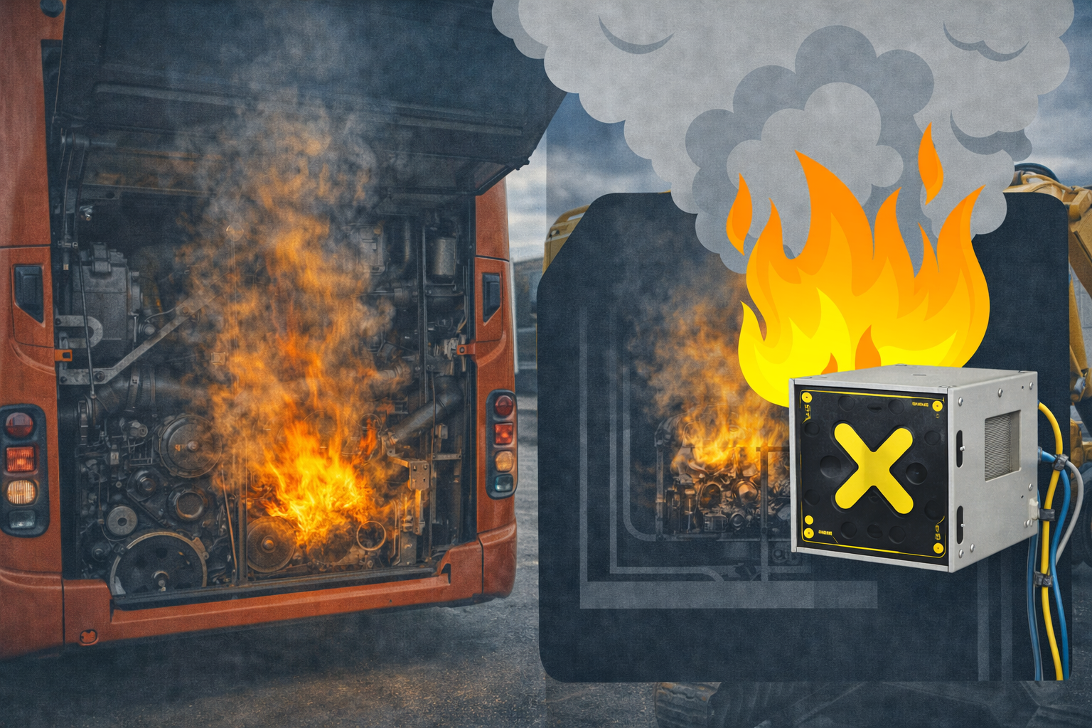 af-x fireblocker automatisch blussen motorruimtes van bussen, vrachtwagens en graafmachine