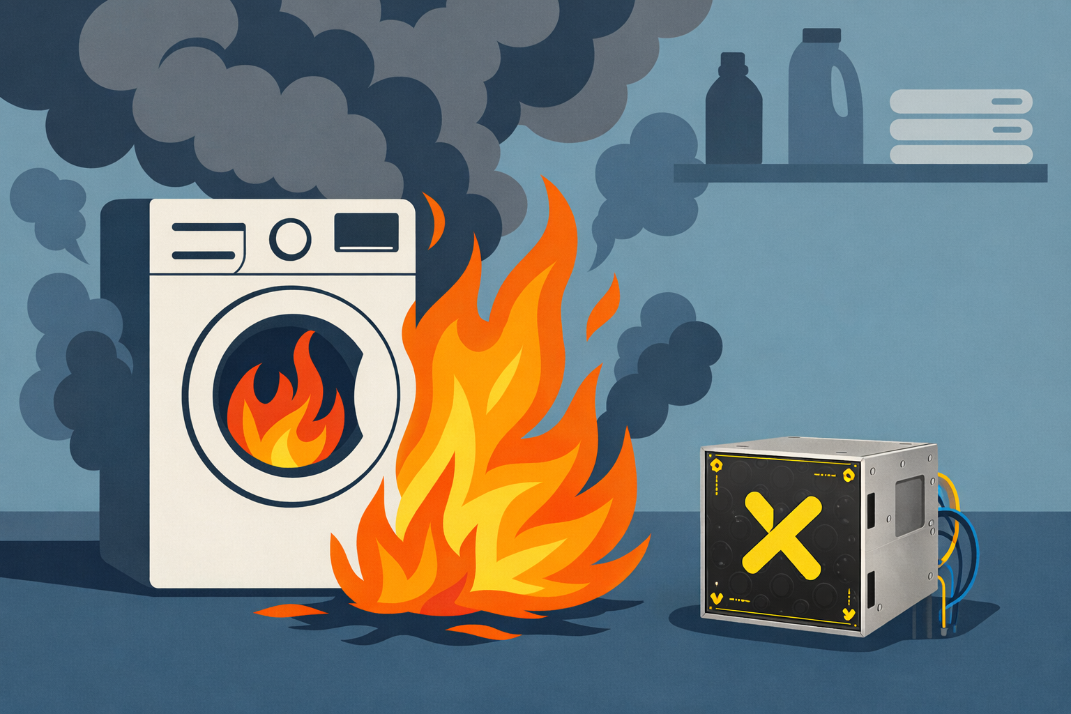 Fire Knock Out bij wasmachine af-x fireblocker automatisch blussyteem wasmachine