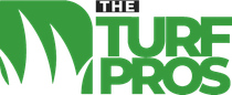 The Turf Pros logo with a green grass blade design and green text. A black rectangle reads "THE".