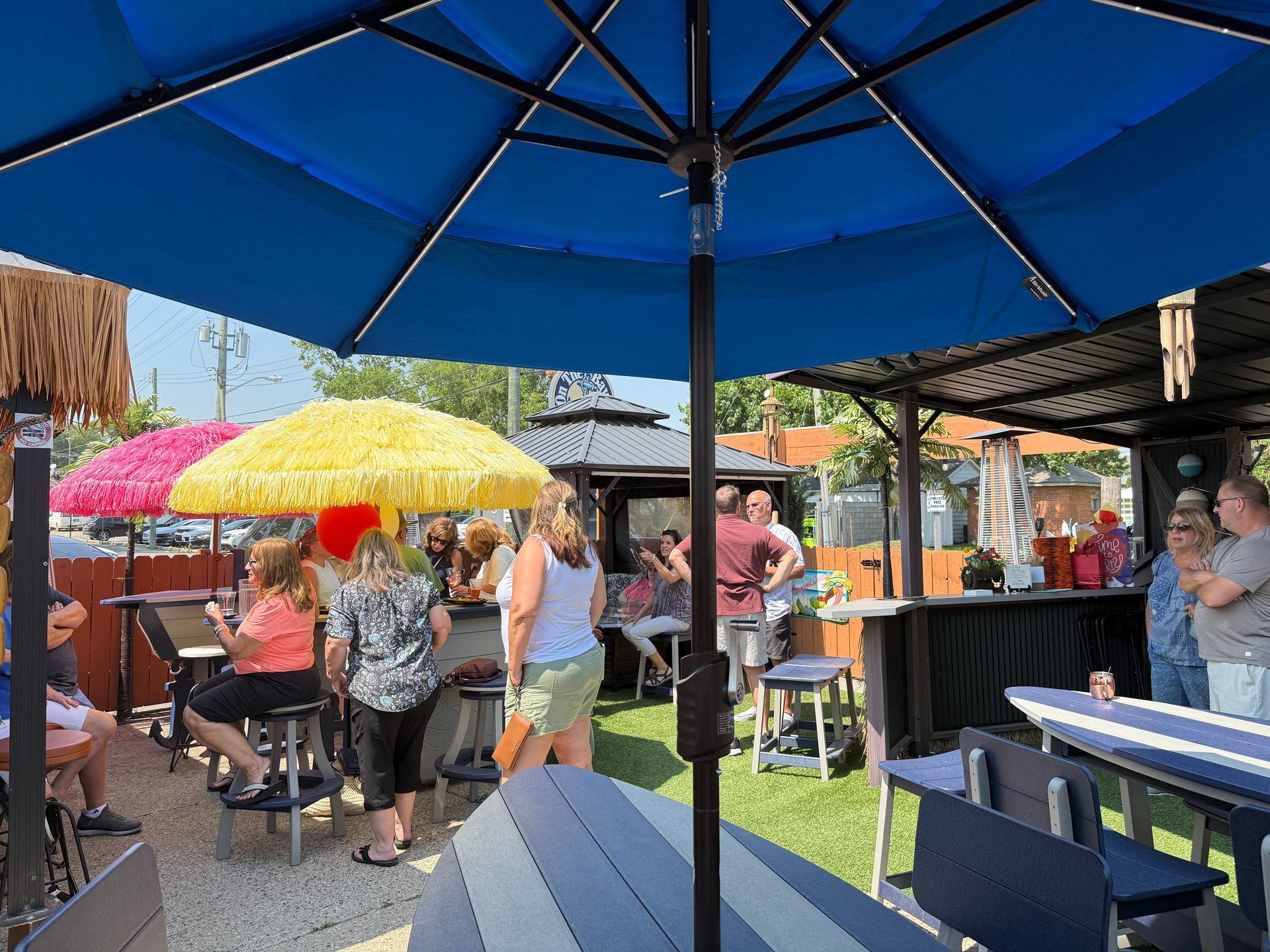 On The Bay Restaurant offers outdoor dining under fully enclosed heated gazebos with fire tables and heat lamps