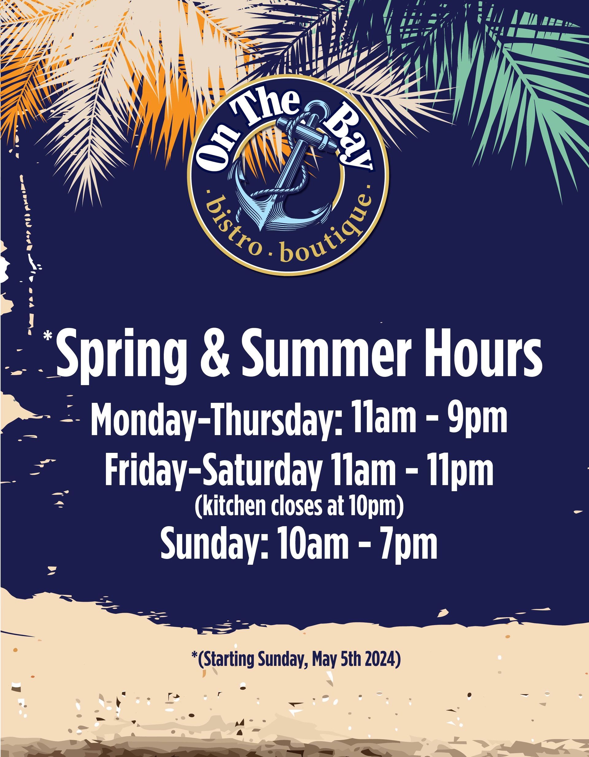 New Sumer hours at On The Bay restaurant and tiki bar in New Baltimore Michigan