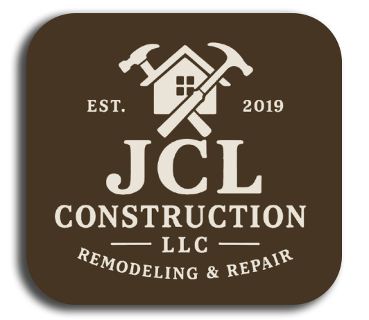 Logo for JCL Construction LLC: a house outline with crossed hammers, text "JCL Construction LLC", "Remodeling & Repair."