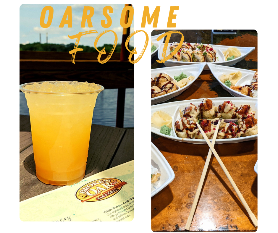Broken Oar orange crush and sushi menu items