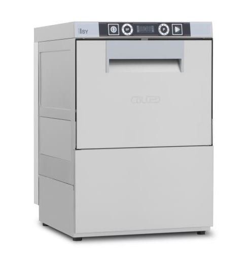 Una lavastoviglie in acciaio inox con i bicchieri dentro