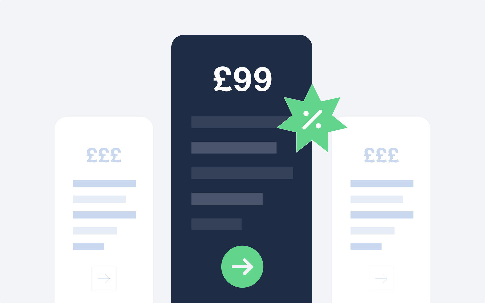 An illustration of a pricing table with a star and an arrow pointing to the right.