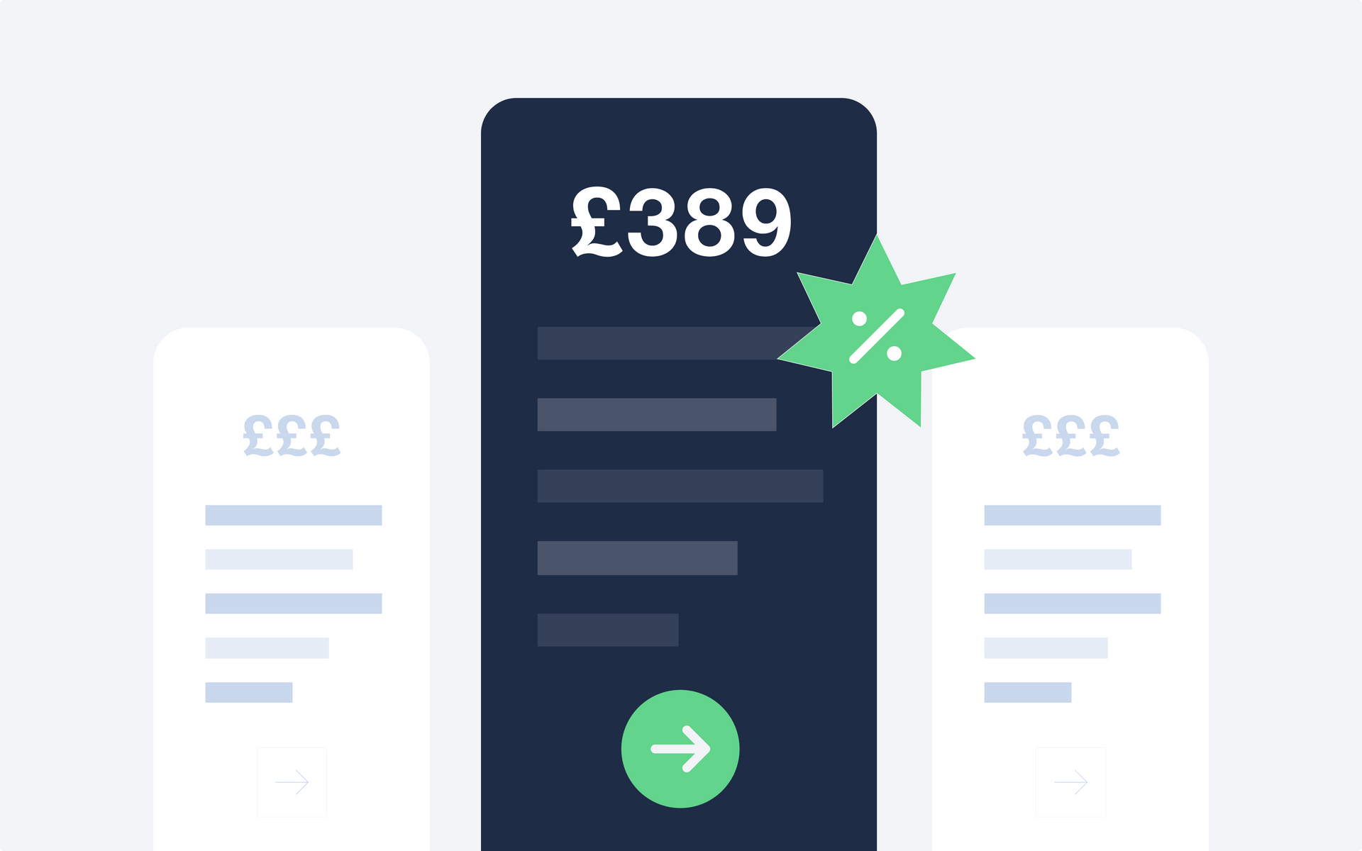 A cartoon illustration of a pricing table with a green star and an arrow pointing to the right.