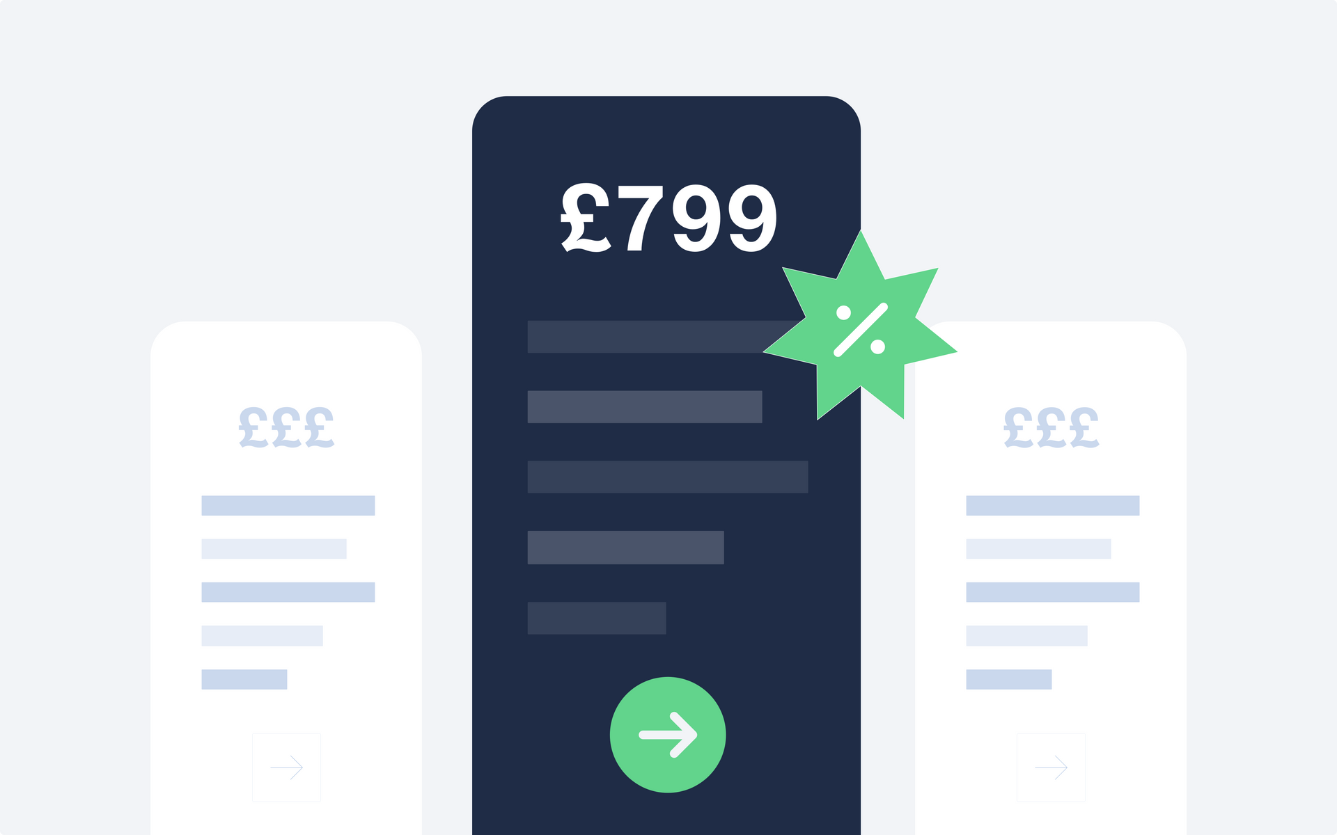 An illustration of a pricing table with a green star and an arrow pointing to the right.