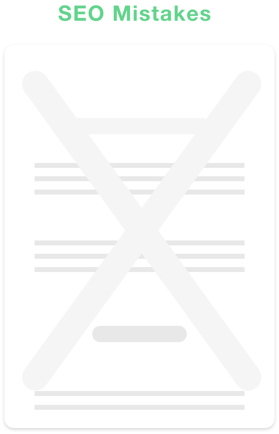 A white page with a cross through it and the words `` seo mistakes '' written on it.