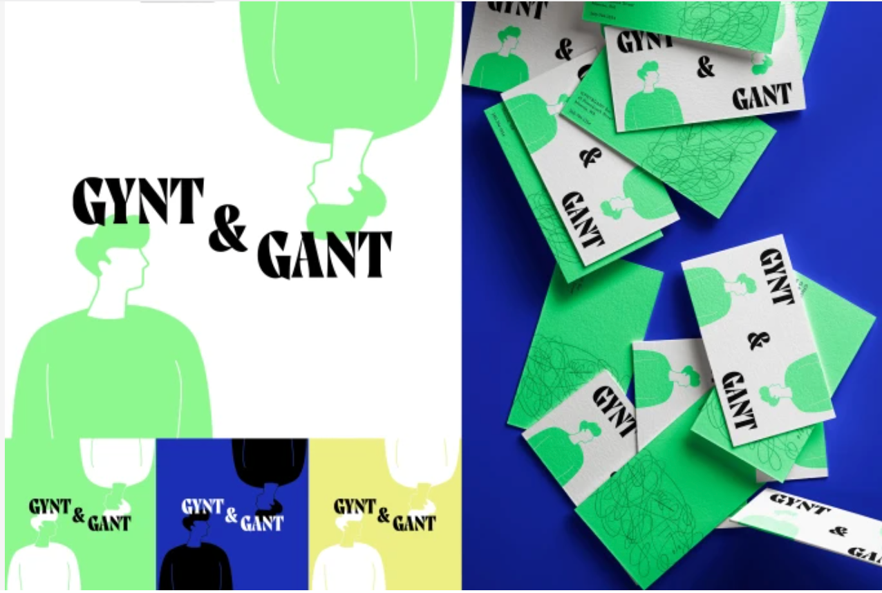 A logo for gynt & gant is on a blue background