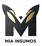 Logotipo M estilizado en negro y dorado con el texto “MIA INSUMOS” debajo.