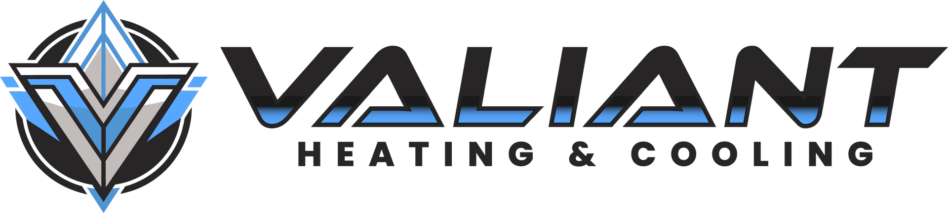 Valiant Heating & Cooling logo: blue and black "V" emblem, "VALIANT" text, and "HEATING & COOLING."