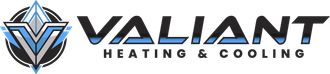 Valiant Heating & Cooling logo: blue and black "V" emblem, "VALIANT" text, and "HEATING & COOLING."