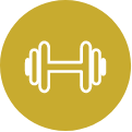 An icon of a dumbbell in a yellow circle.