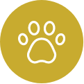 A white paw print in a yellow circle.