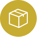 An icon of a cardboard box in a yellow circle.