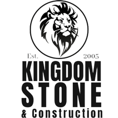 A black and white logo for kingdom stone and construction