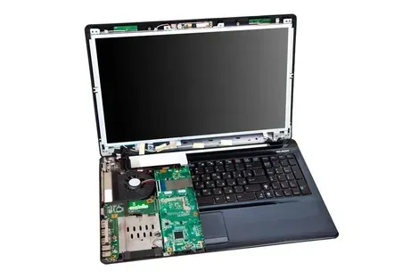 A Laptop Computer With The Screen Removed And The Motherboard Visible — Adaptive PC Solutions in Manoora, QLD