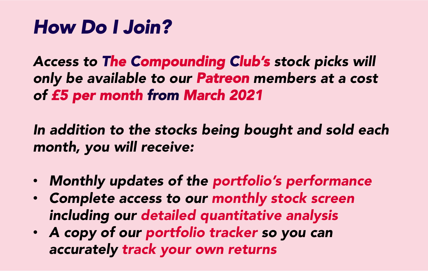 Access to The Compounding Club’s stock picks will only be available to our Patreon members