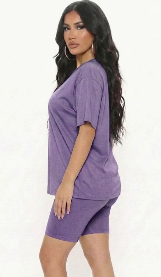 Loose Fit Top & Bike Shorts Set- Color Grape