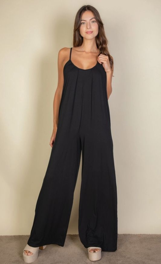 Spaghetti Strap Solid Wide Jumpsuit