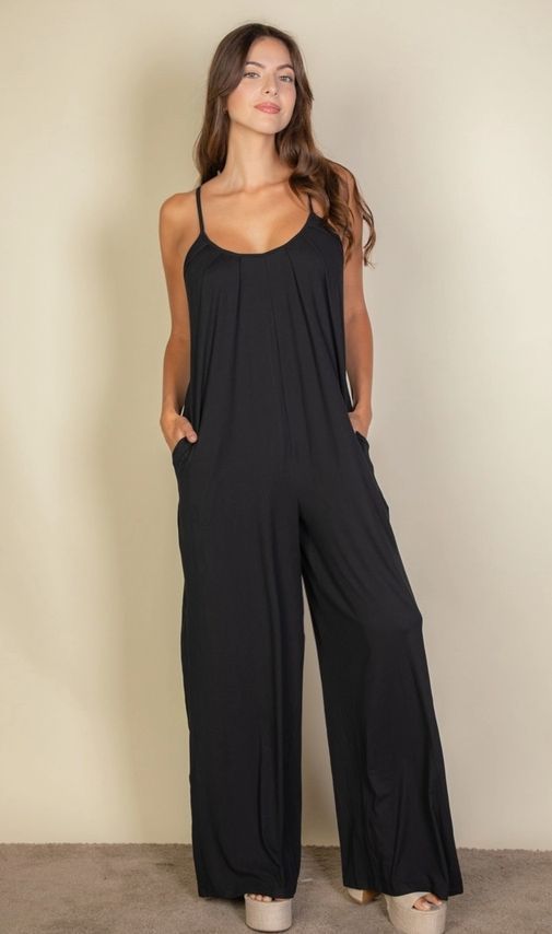Spaghetti Strap Solid Wide Jumpsuit