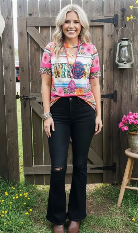Multi-Color Printed Short Sleeves Women Top-PRAY