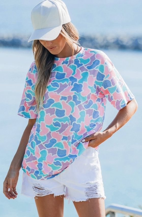 Camouflage Print Preppy Fashion Tunic Tee