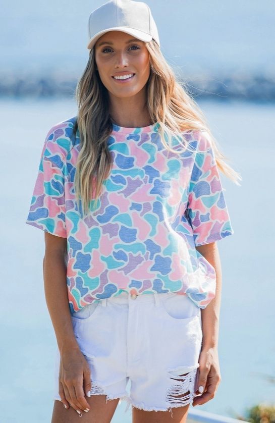 Camouflage Print Preppy Fashion Tunic Tee