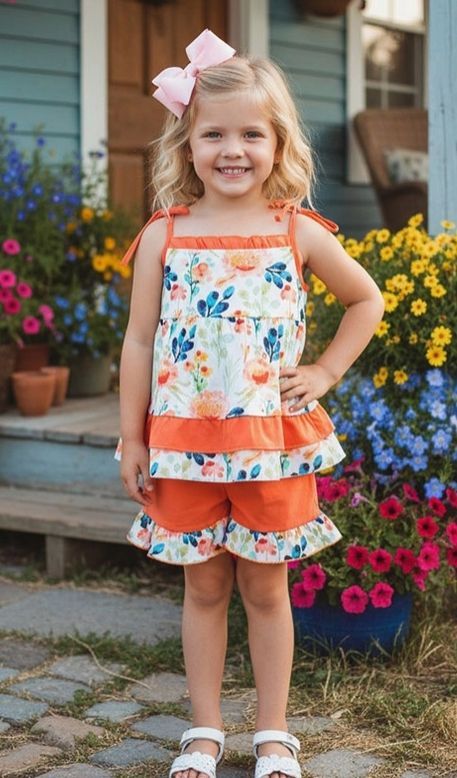 Trendy Patchwork Floral Girls Boutique Sets