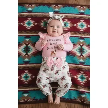 Pony Pink Romper & Pant 3pc Baby Set