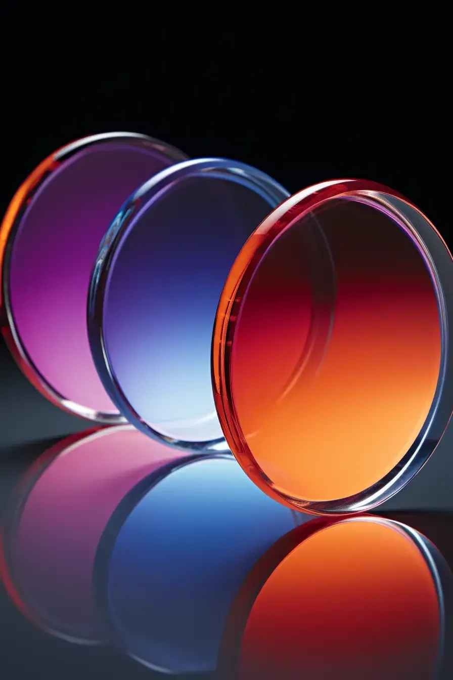Three different colored circles on a black surface