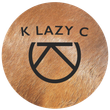 Round logo with "K LAZY C" text and a black, stylized brand mark on a wood grain background.