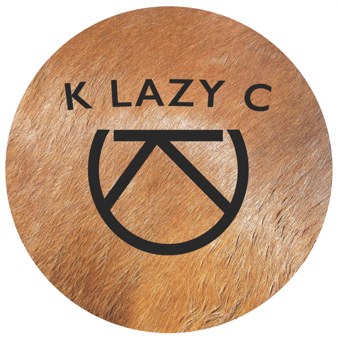 Round logo with "K LAZY C" text and a black, stylized brand mark on a wood grain background.