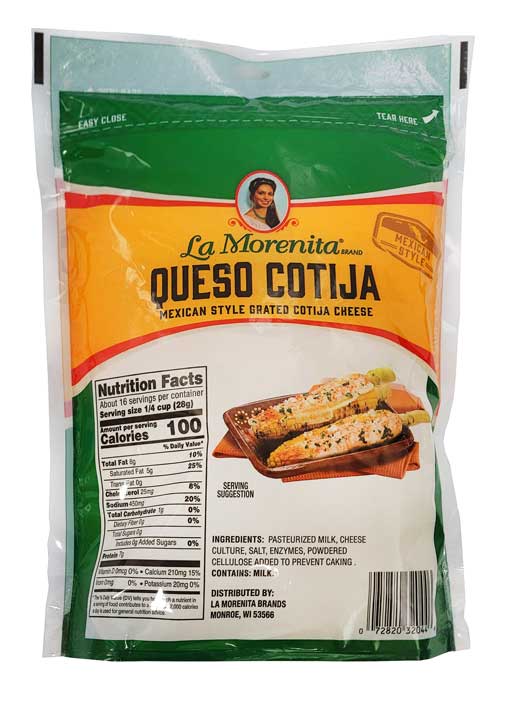 Back of La Morenita Queso Cotija package