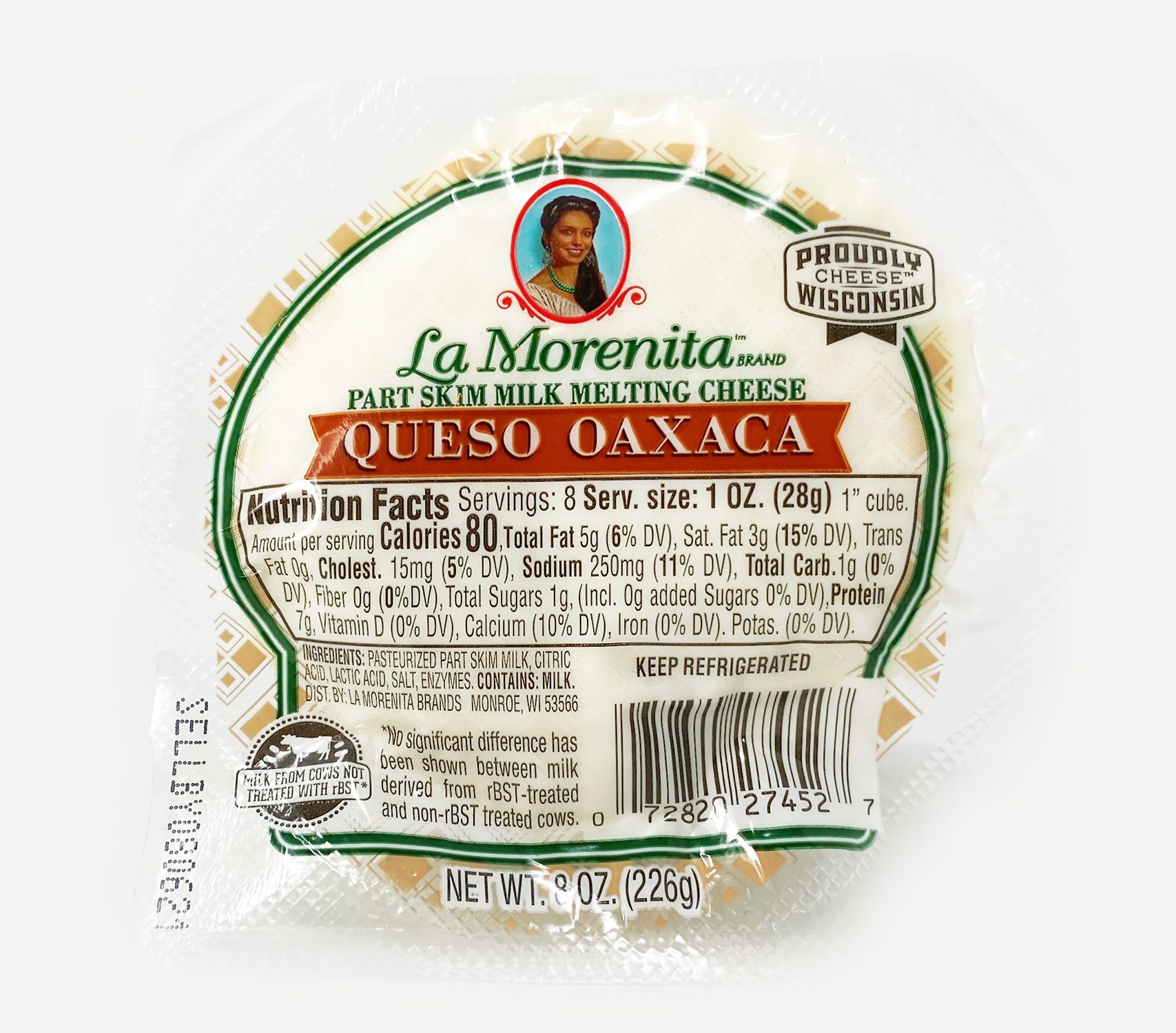 Front of La Morenita oaxaca Cheese package