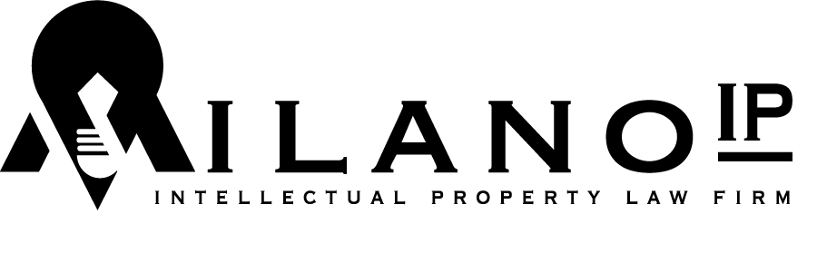 Milan IP Intellectual Property Law Firm logo in black, with stylized lighthouse icon and text on white background