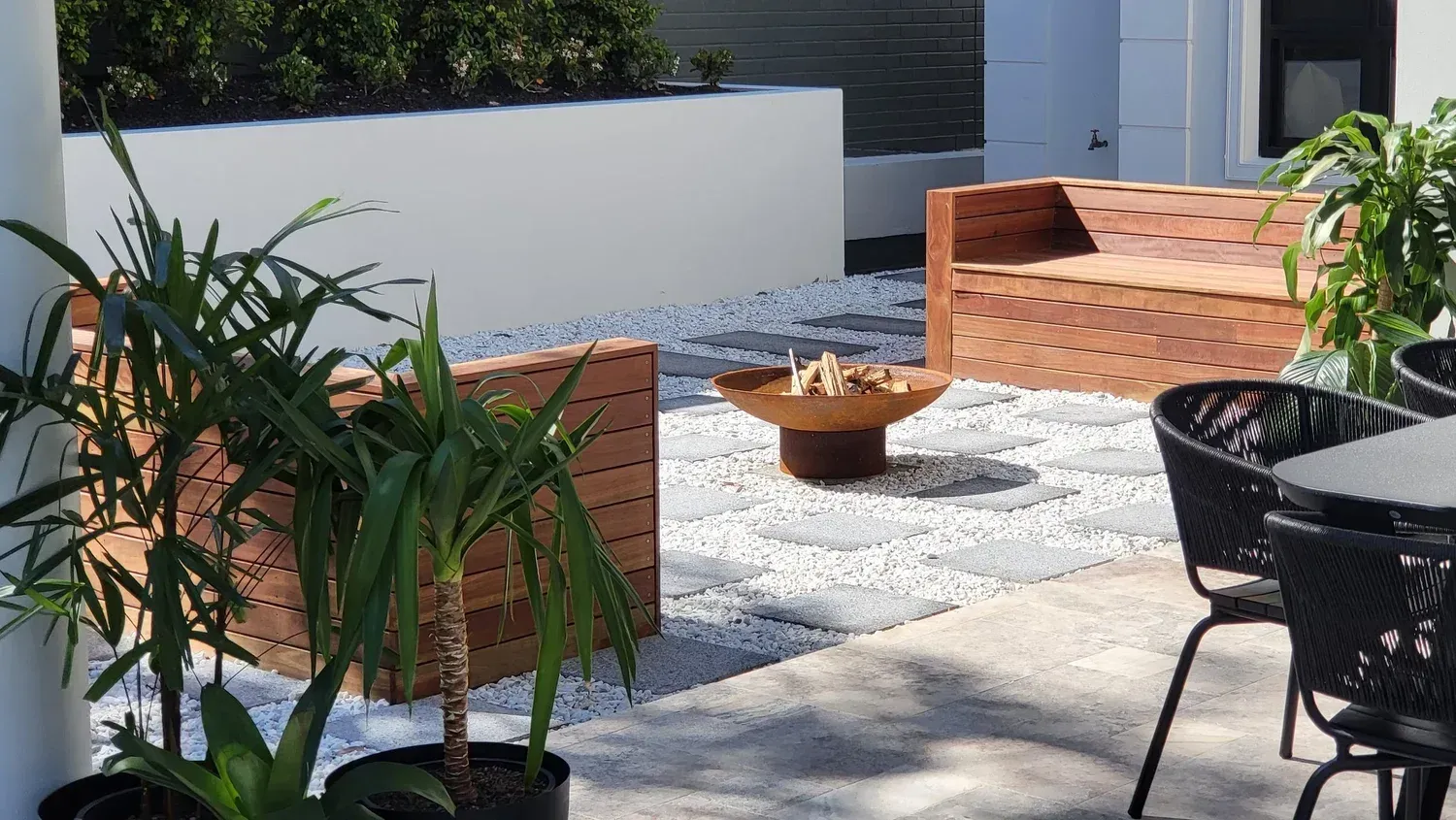 Outdoor Seating Area With Wood Furniture — Total Perfection In Killara, NSW