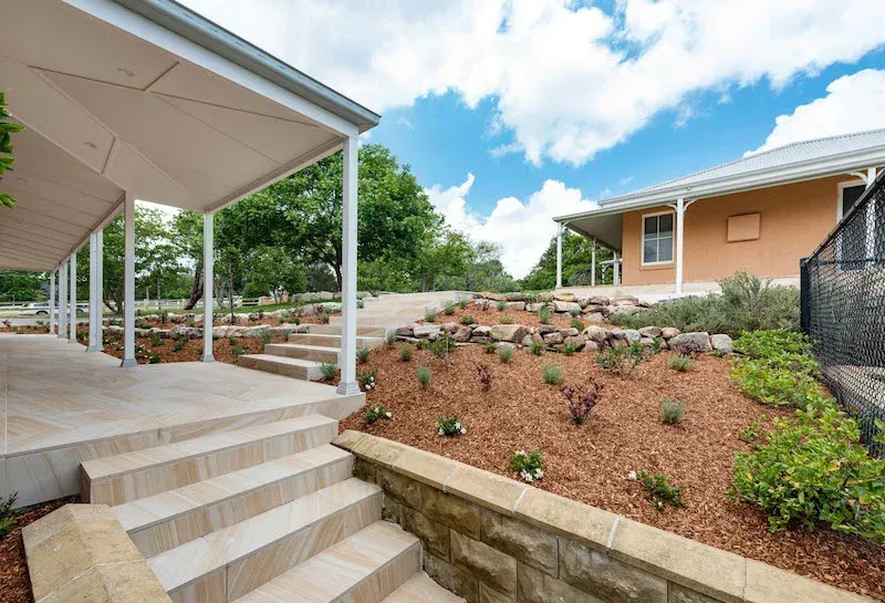 Stone Steps Lead to a Covered Patio — Total Perfection In Galston, NSW