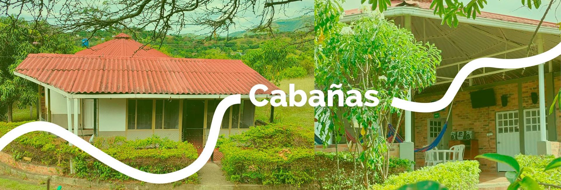 Dos cabañas rodeadas de vegetación