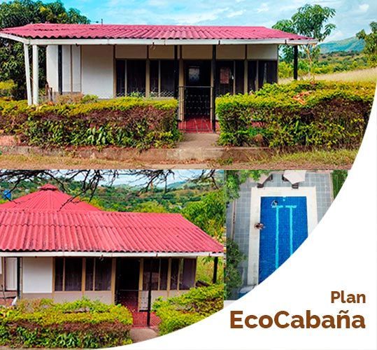 Volante promocional de El Manga, ofreciendo un plan Ecocabaña por $310.000 la noche, incluye alojamiento, piscina compartida y más.