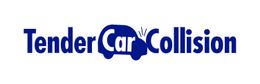 A dark blue logo reading "Tender Car Collision," featuring a stylized car icon with a small dent-like mark.