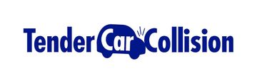 A dark blue logo reading "Tender Car Collision," featuring a stylized car icon with a small dent-like mark.