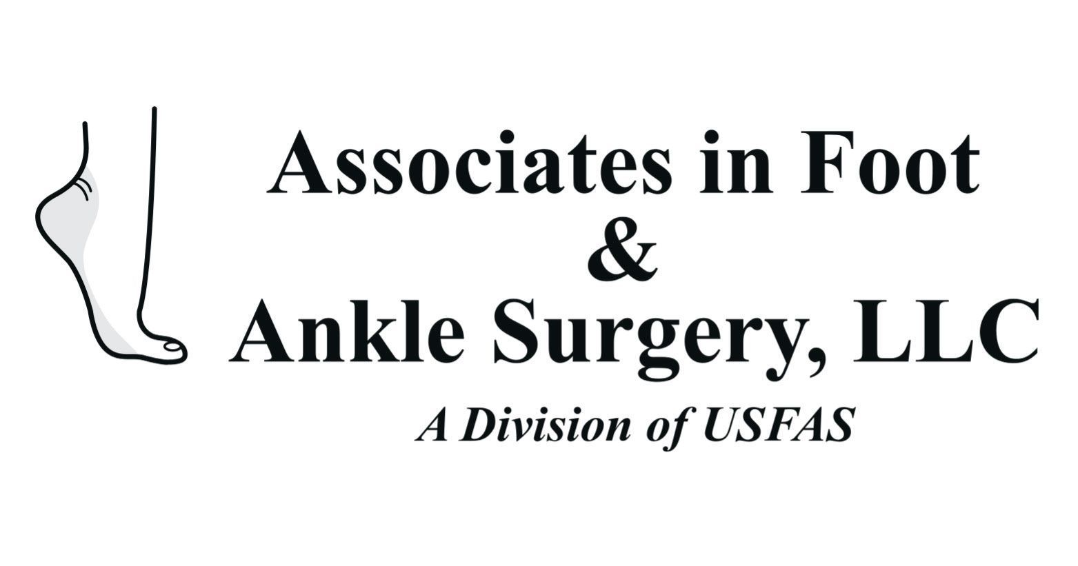 Logo for Associates in Foot & Ankle Surgery, LLC, featuring a stylized line drawing of a foot next to the company name.