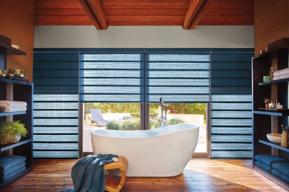 Hunter Douglas shades in a modern bathroom in a home near St. Louis Park, MN